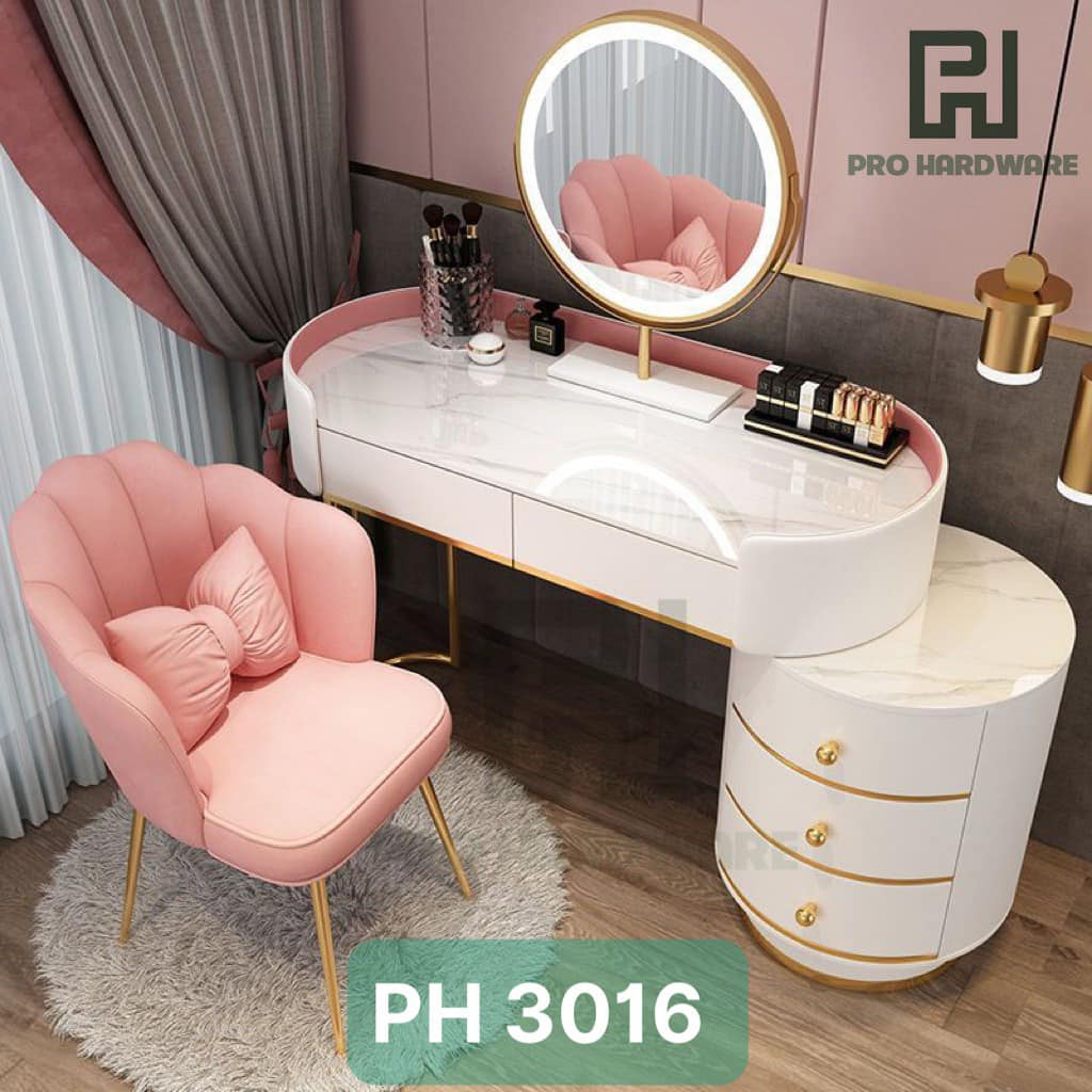 Bàn trang điểm phong cách Châu Âu Cao cấp 🌸 Gương Mây, Sạc Không Dây USB, Tích hợp loa Bluetooth Stereo