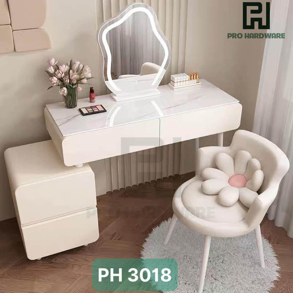 Bàn trang điểm phong cách Châu Âu Cao cấp 🌸 Gương Mây, Sạc Không Dây USB, Tích hợp loa Bluetooth Stereo