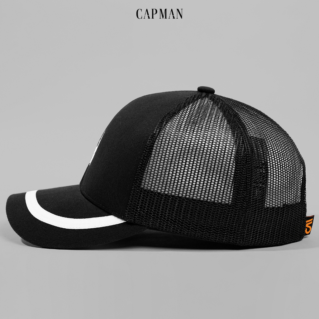 Mũ lưỡi trai màu đen thêu nai CAPMAN phom thể thao CM78