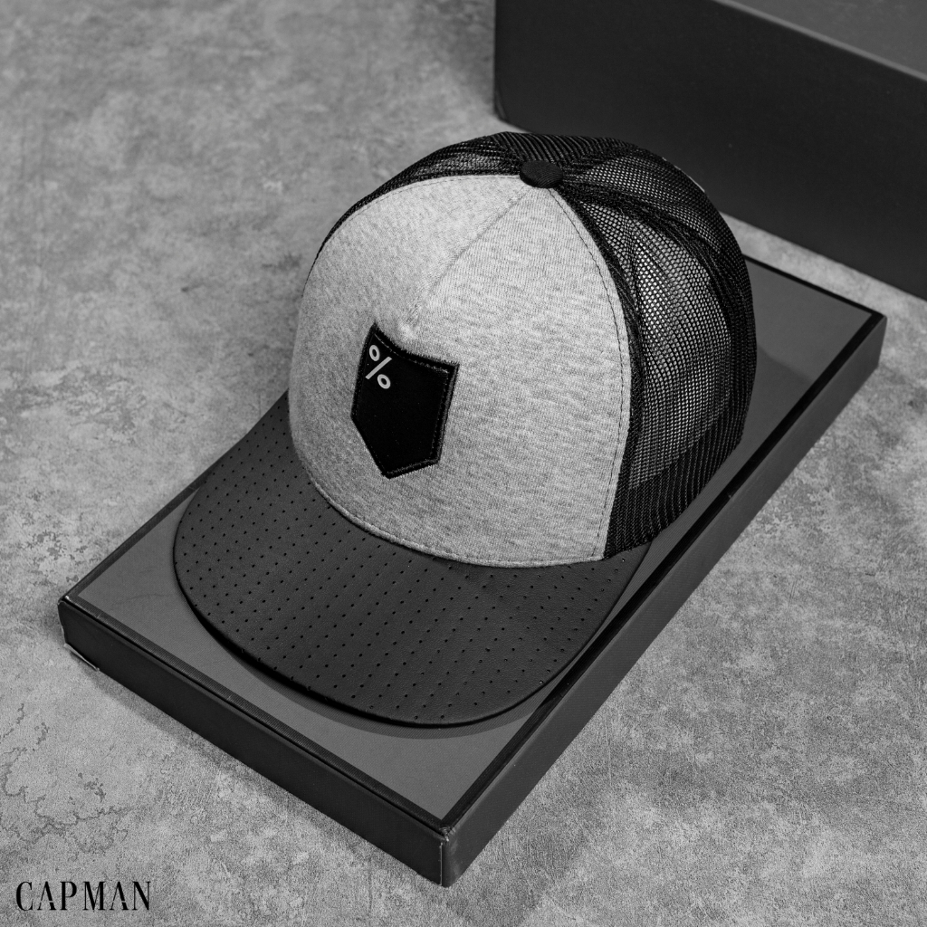Mũ snapback thêu logo % màu xám đen CAPMAN CM77