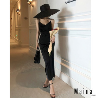 Đầm lụa cổ đổ dáng dài cao cấp - | Maina.official