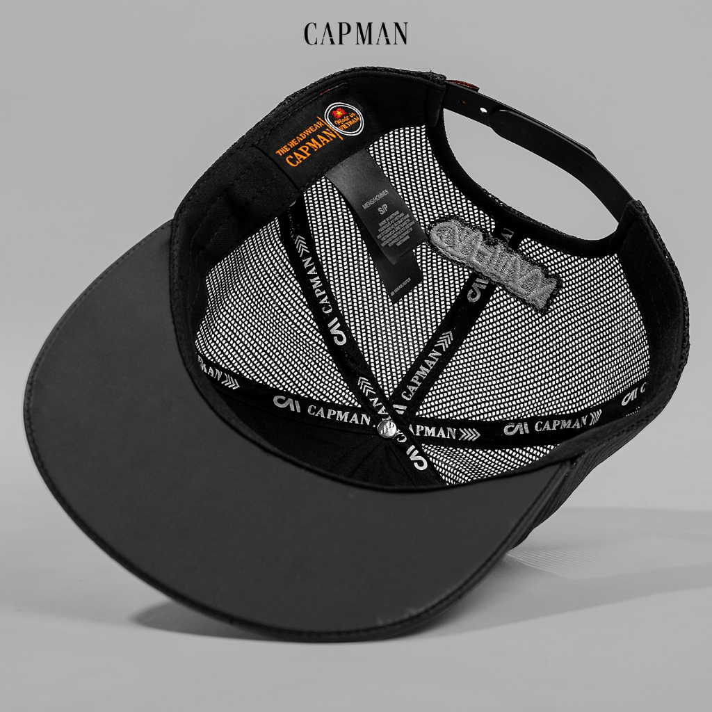 Mũ snapback thêu logo % màu xám đen CAPMAN CM77