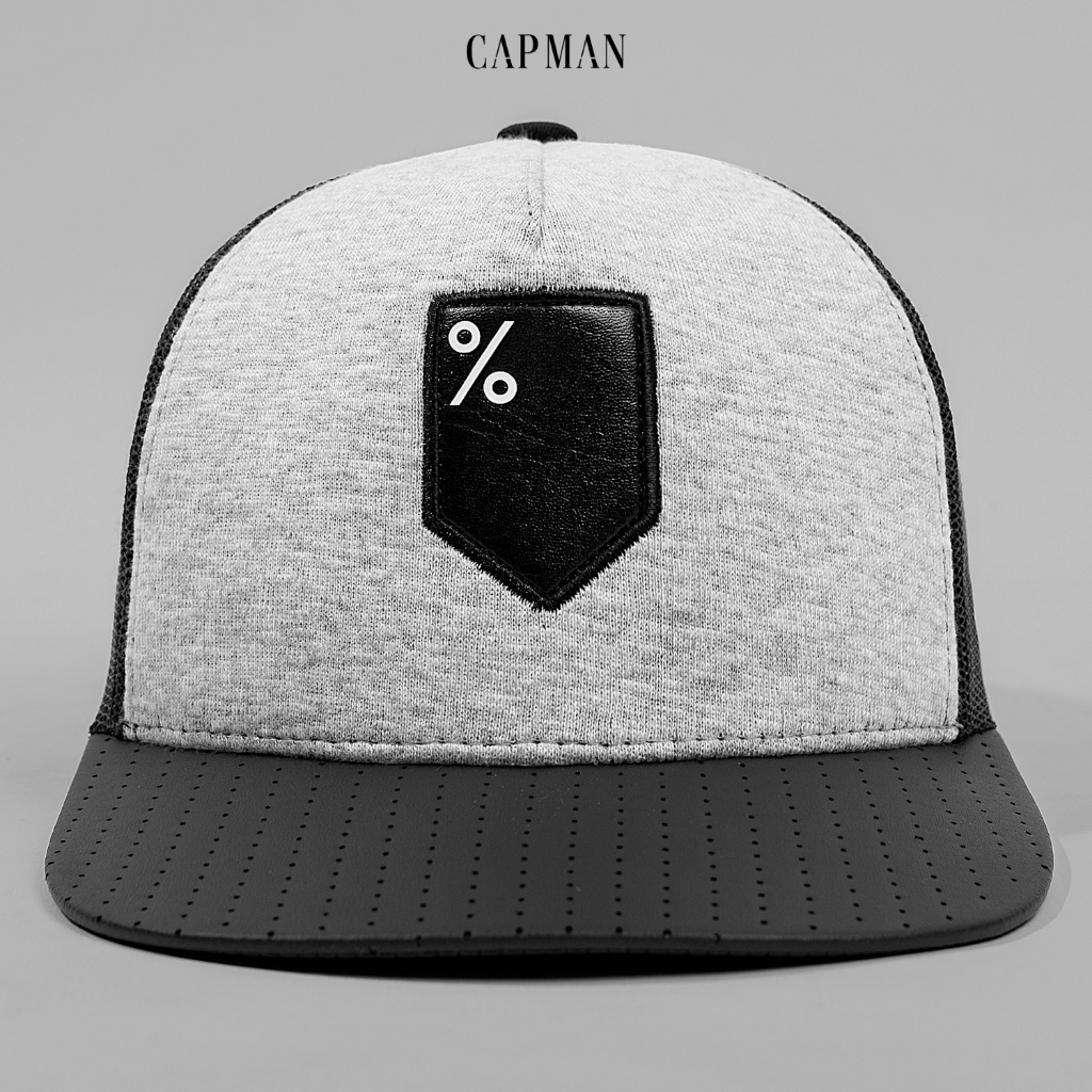 Mũ snapback thêu logo % màu xám đen CAPMAN CM77