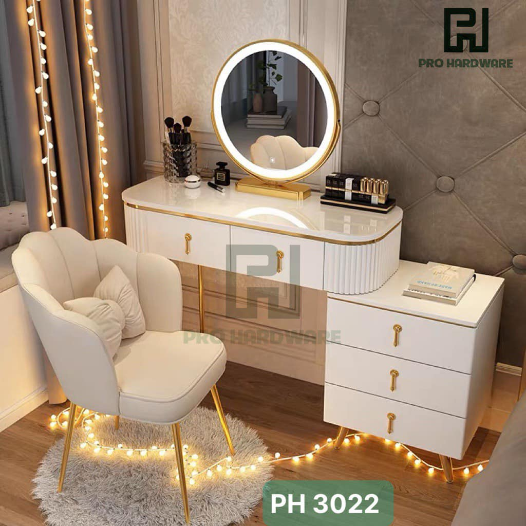 Bàn trang điểm phong cách Châu Âu Cao cấp 🌸 Gương Mây, Sạc Không Dây USB, Tích hợp loa Bluetooth Stereo