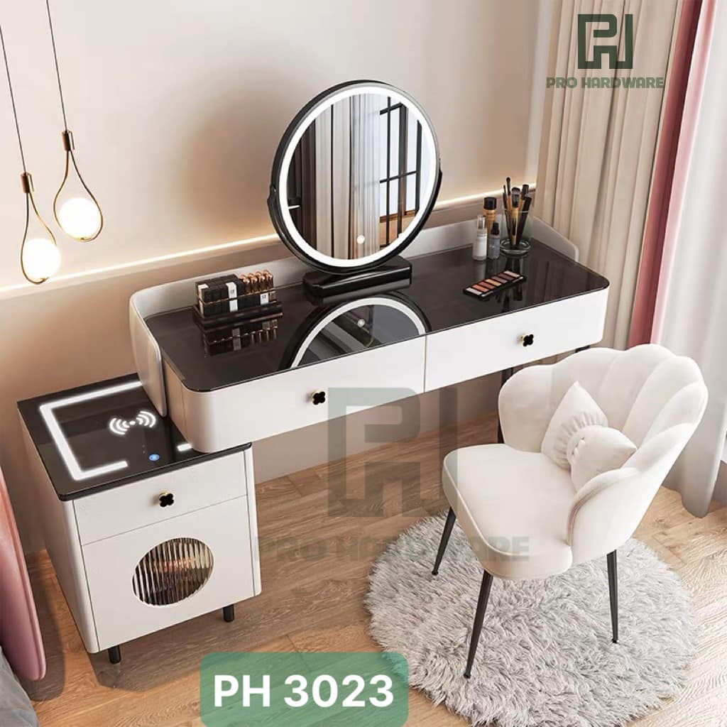 Bàn trang điểm phong cách Châu Âu Cao cấp 🌸 Gương Mây, Sạc Không Dây USB, Tích hợp loa Bluetooth Stereo