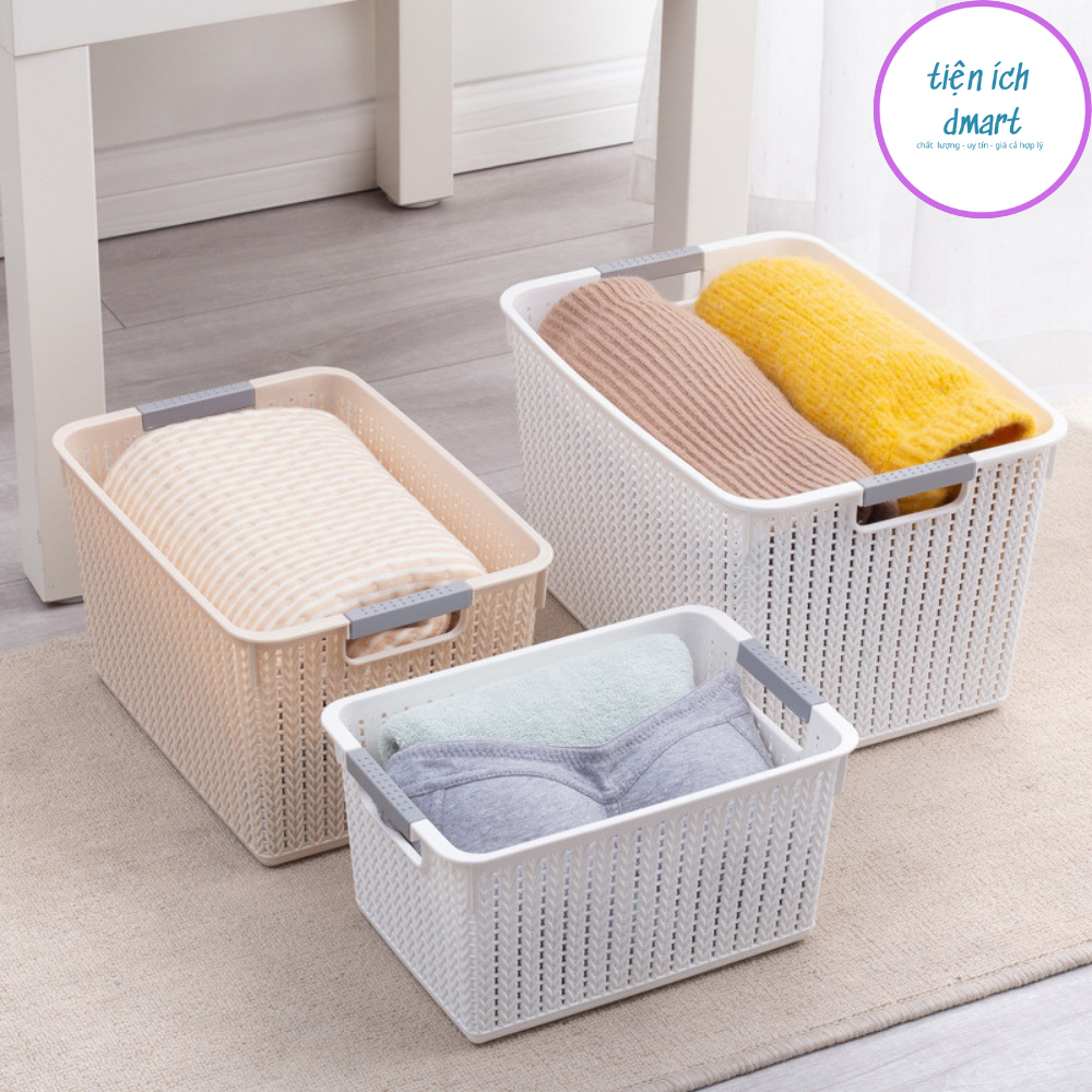 rổ nhựa đựng đồ có quai sách tiện ích, giỏ nhựa đán đựng đồ 3415