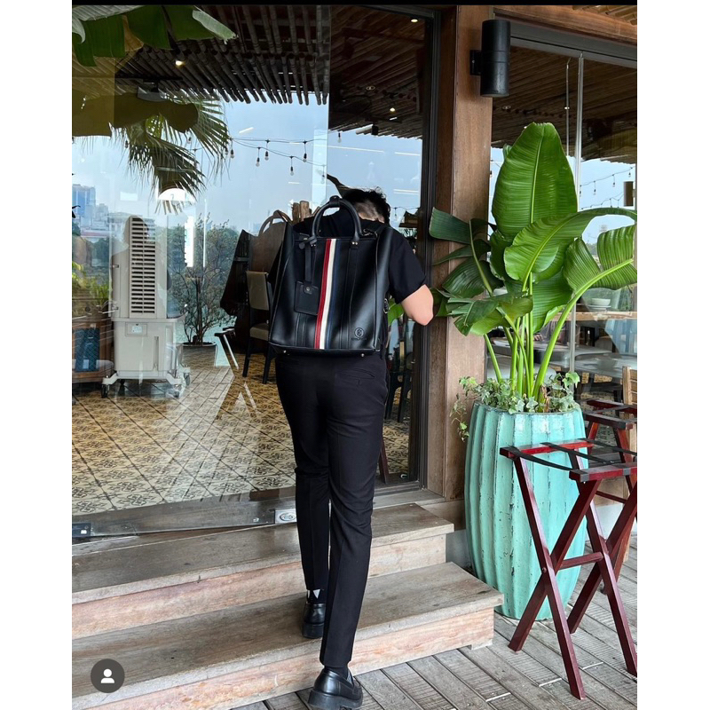 Túi da KHÔISTORE | Stripes_Balo túi xách đeo chéo_Túi thiết kế_Hàng thủ công_Túi laptop_Thời trang_Màu đen kẻ sọc