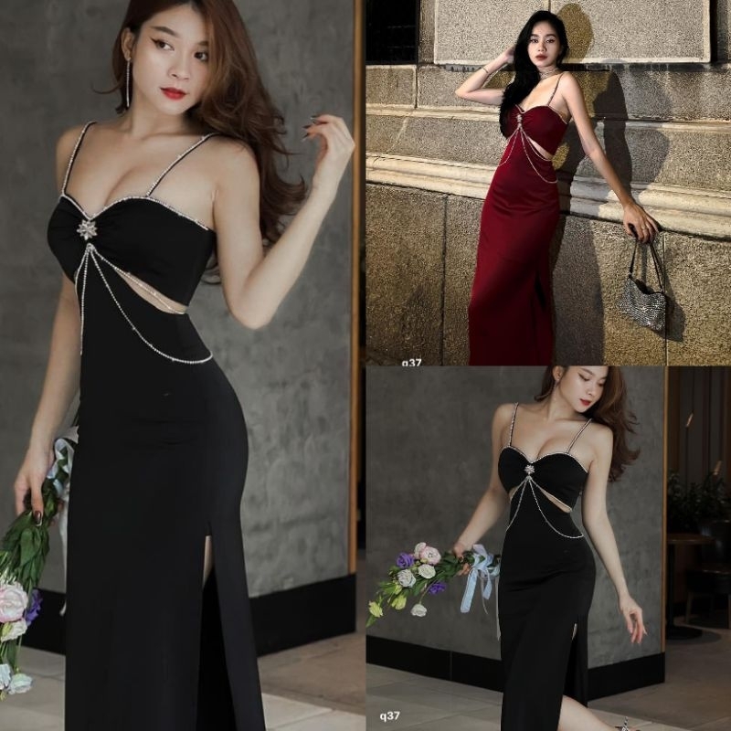 Đầm body dây đính đá kết tay siêu sang chảnh, phù hợp dạ hội dự tiệc😁 (Đẹp mê ly💯)