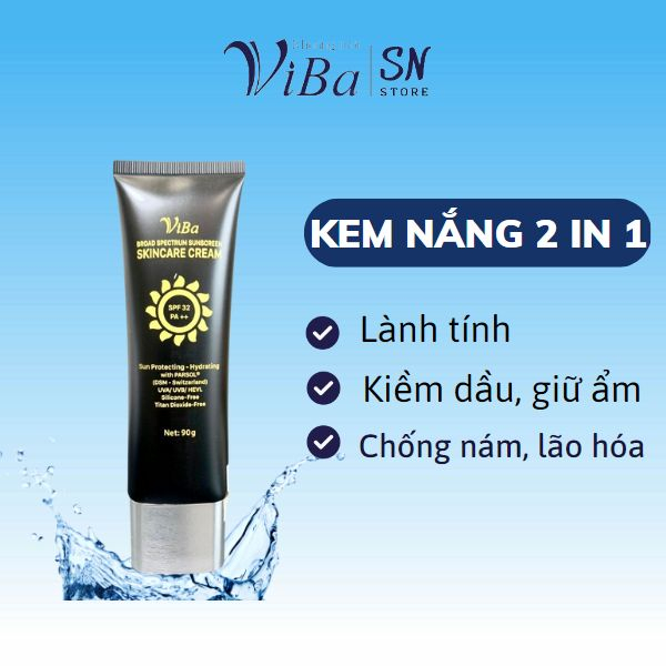Kem chống nắng phổ rộng cho mọi loại da khô dầu Viba SPF 32, PA ++ chống UV ánh sáng xanh 30g/90g