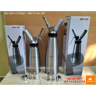 Bình xịt kem tươi vòi inox hãng Mosa 500ml - 1000ml (tặng kèm công thức làm đá xay khi mua hàng)