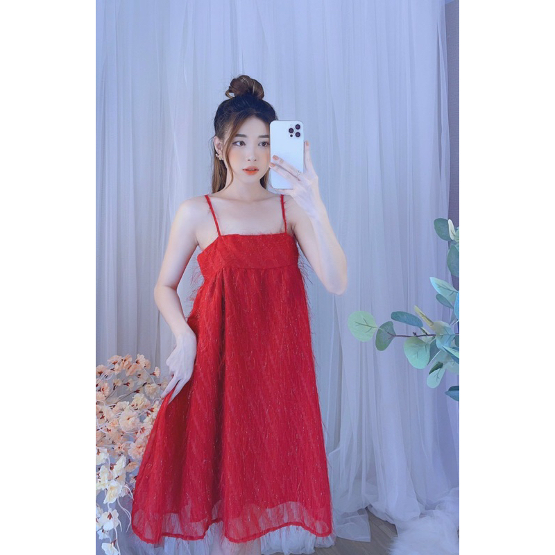 Đầm yếm hai dây lông vũ, váy freesize đi biển dạo chơi, hàng đẹp giá rẻ