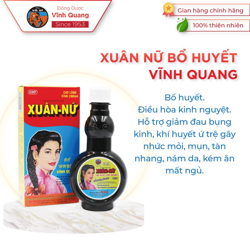 Xuân Nữ Bổ Huyết Vĩnh Quang chai 280ml Hỗ trợ điều hoà kinh nguyệt, đau bụng kinh, bệnh phụ khoa, bổ máu cho Phụ Nữ