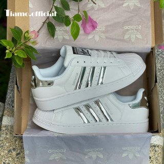 Giày thể thao sneaker adi,das super star mũi sò màu trắng kẻ bạc cho nam nữ