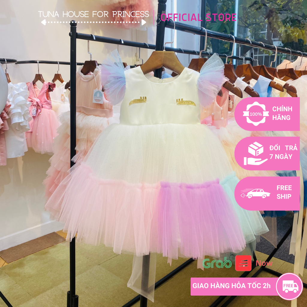 Váy đầm xoè công chúa thiết kế cho bé gái ngựa kì lân pony Unicorn trắng cute Tuna House For Princess