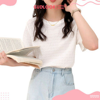 Áo thun nữ Xốp Nhăn Cổ Tròn GUDLOOK Phông form rộng tay lỡ, Áo thun trơn