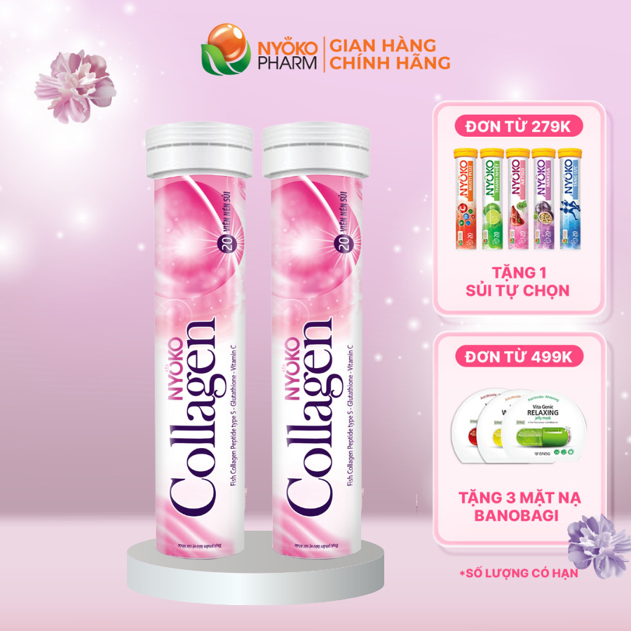 Collagen uống Nyoko dạng sủi thủy phân chiết xuất da cá Tuyết Nhật Bản hàm lượng 1250mg/viên - 2 lọ