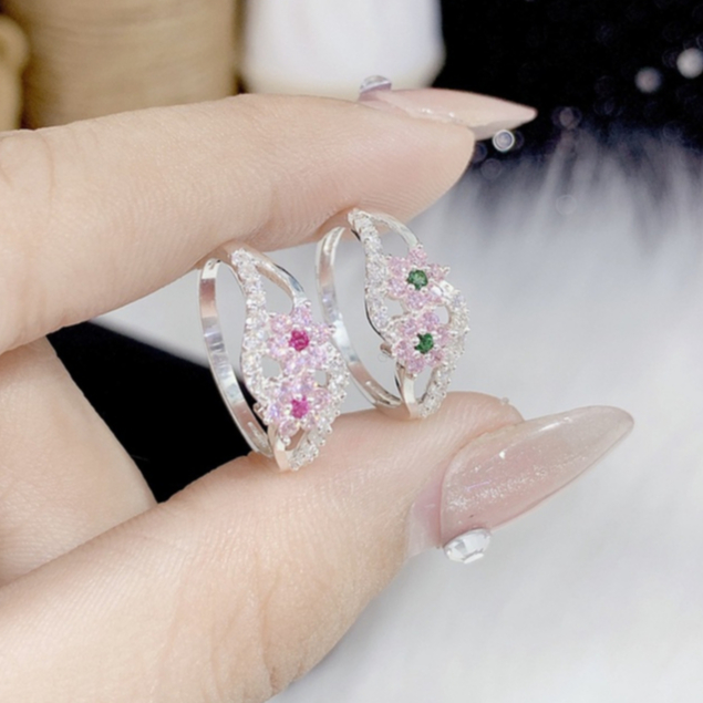 Nhẫn Bạc Bé Gái 2 Hoa Xoắn Màu (Bạc 925)