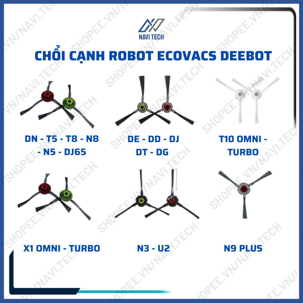 Phụ kiện robot hút bụi Ecovacs Deebot DE, DD, DJ, DN, N3, N5, n8, N9, T5, T8, T9, T10, X1 chổi cạnh, chổi quét