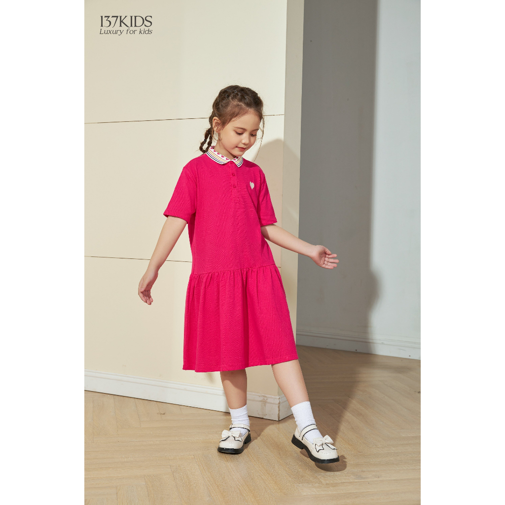 Váy polo cộc tay hồng tim 137kids thiết kế năng động cho bé gái VPLCT2308