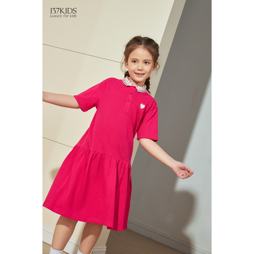 Váy polo cộc tay hồng tim 137kids thiết kế năng động cho bé gái VPLCT2308