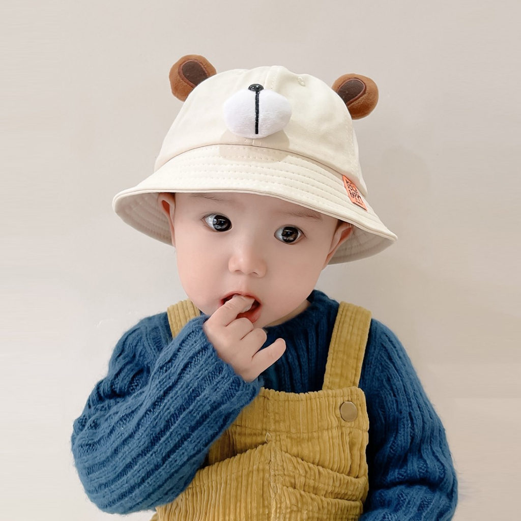 Mũ vành Cho Bé, Mũ Rộng Vành Chống Nắng Thời Trang Họa Tiết Họa Gấu Cho Bé 1-3 Tuổi