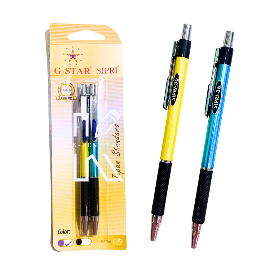 Vỉ 2 cây viết bi mực xanh Gstar Sipri - 36 xuất xứ Thái Lan - VPP Happy Kids