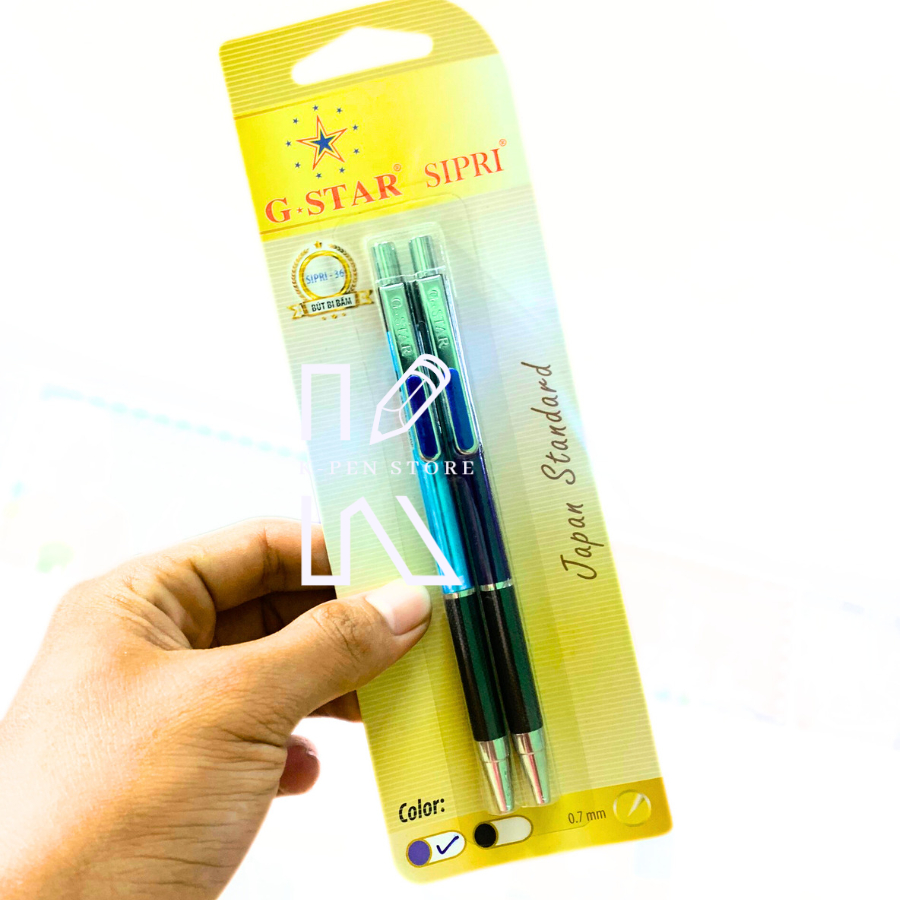 Vỉ 2 cây viết bi mực xanh Gstar Sipri - 36 xuất xứ Thái Lan - VPP Happy Kids