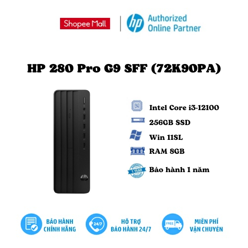 Máy tính để bàn HP 280 Pro G9 SFF (72K90PA)/ ?en/ Intel Core i3-12100 (upto 4.3Ghz, 12MB)/ RAM 8GB/ 256GB SSD/ Intel UHD