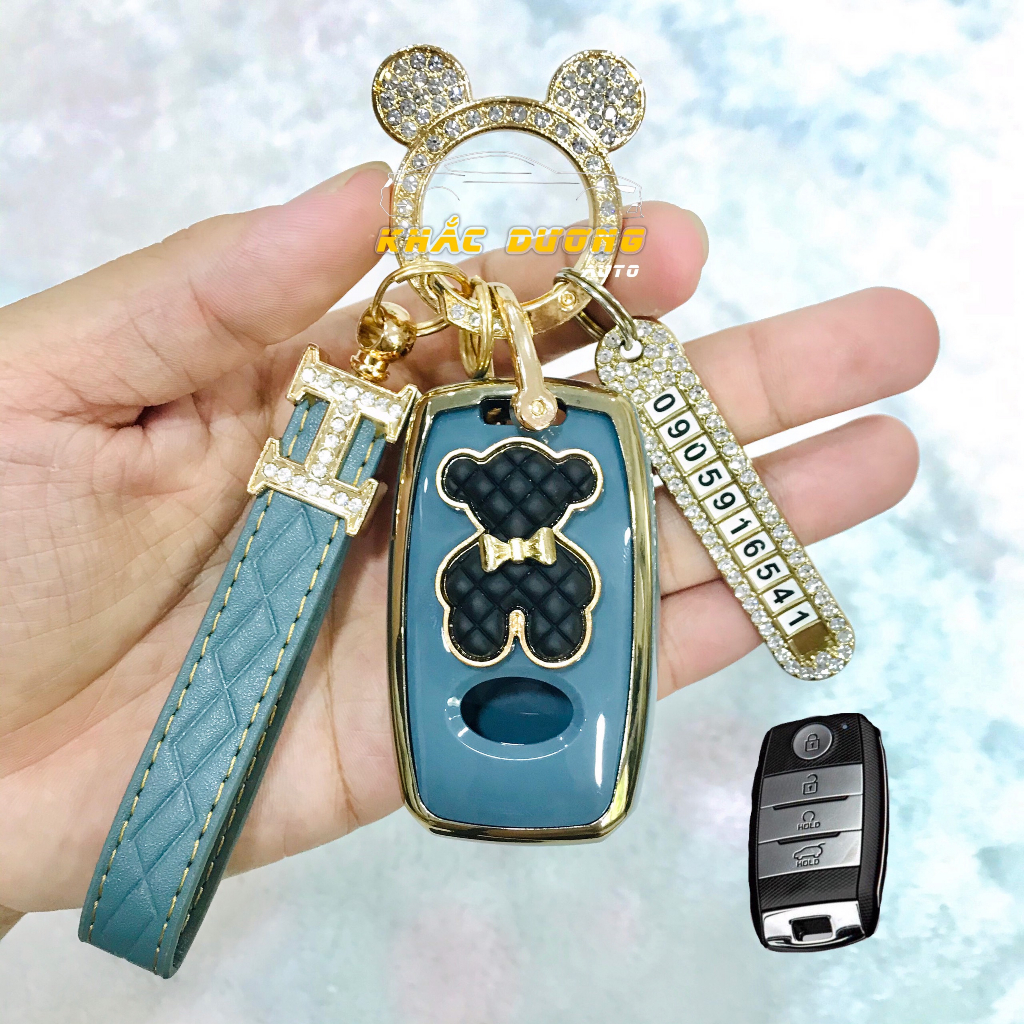 Ốp chìa khoá Kia Sonet Morning Seltos K3 Carens Cerato Soluto TPU đính đá nhân tạo sang trọng