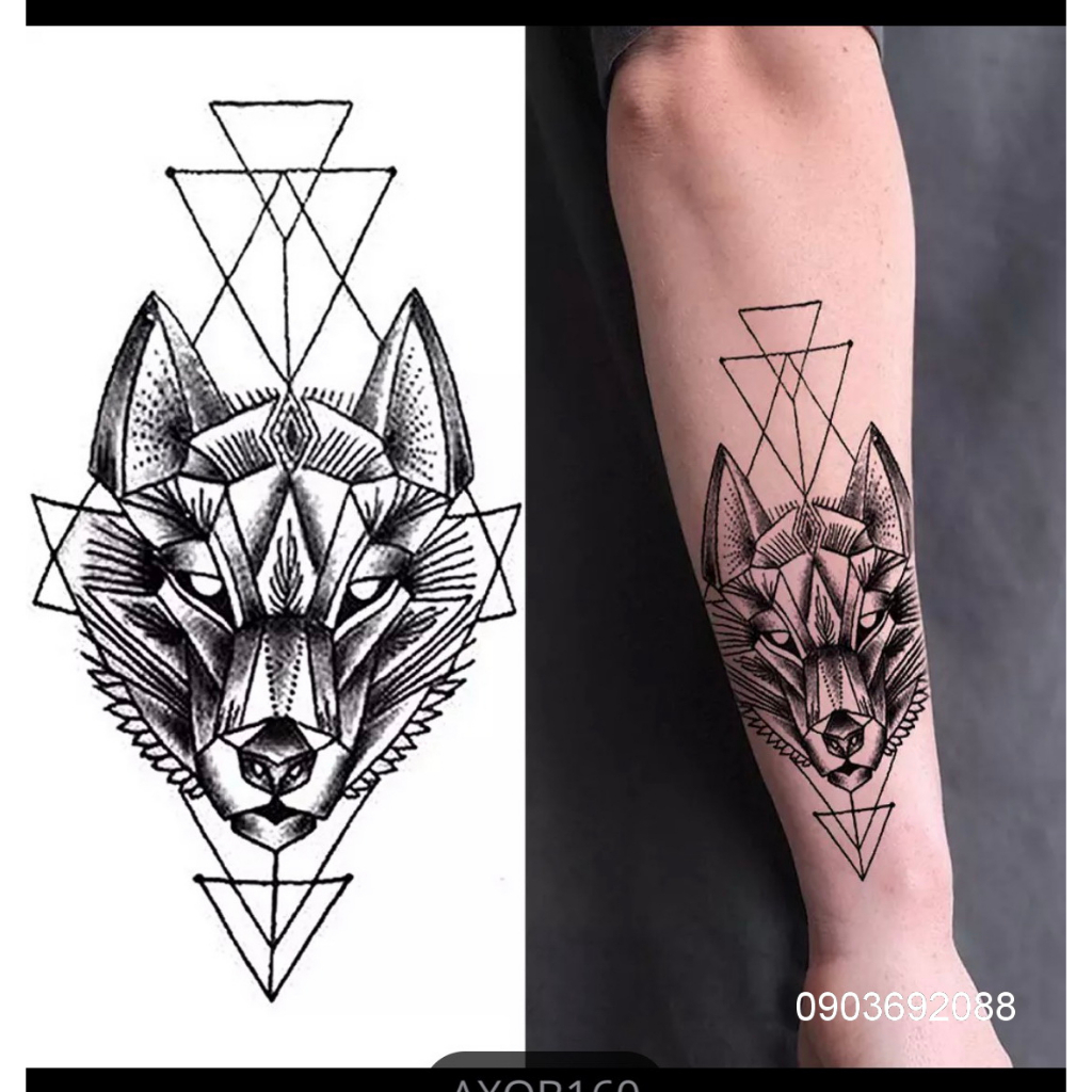 Hình Xăm Dán HCM, Tattoo Cá Tính, Tattoo Con Sói 10.5 x 6cm, hình xăm 5-7 ngày Ivy Store