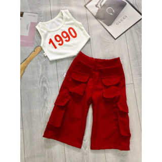 Sét quần ống rộng áo croptop