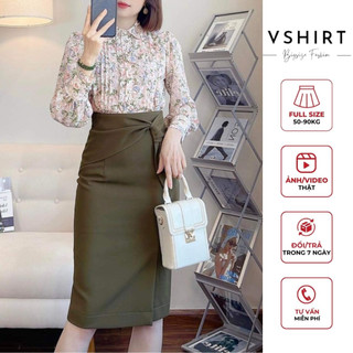 Set áo sơ mi hoa và chân váy rêu VSHIRT