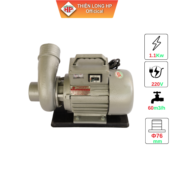 Combo máy bơm 1.1kw át kèm chõ nhựa phi 76- 1.5 HP 1,1Kw PHI 75 - THIÊN LONG HP