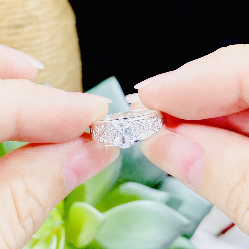 Nhẫn Bạc Bé Trai 1 Hột Oval Trắng