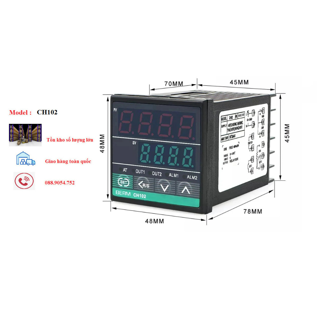 Đồng hồ nhiệt độ BERM CH102 kích thước 48x48 out RELAY+SSR rẻ nhất Việt Nam