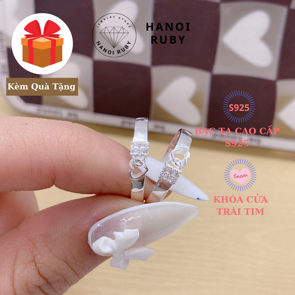 Nhân cặp đôi khóa cửa trái tim, khắc nửa trái tim cho cặp tình nhân chất liệu bạc ta cao cấp S925- Trang sức Hanoi Ruby
