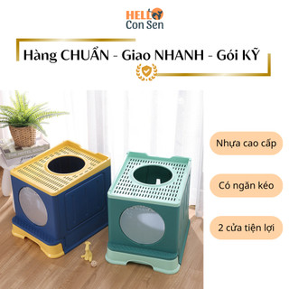 Nhà vệ sinh cho mèo cao cấp chống văng cát có ngăn kéo 2 cửa tiện lợi