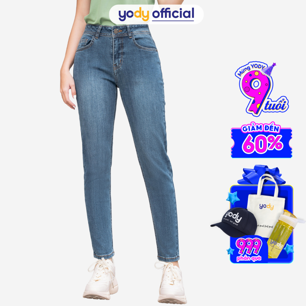 Quần Jean Cotton Yody dáng boy quần bò cạp cao co giãn không bai nhão QJN4014