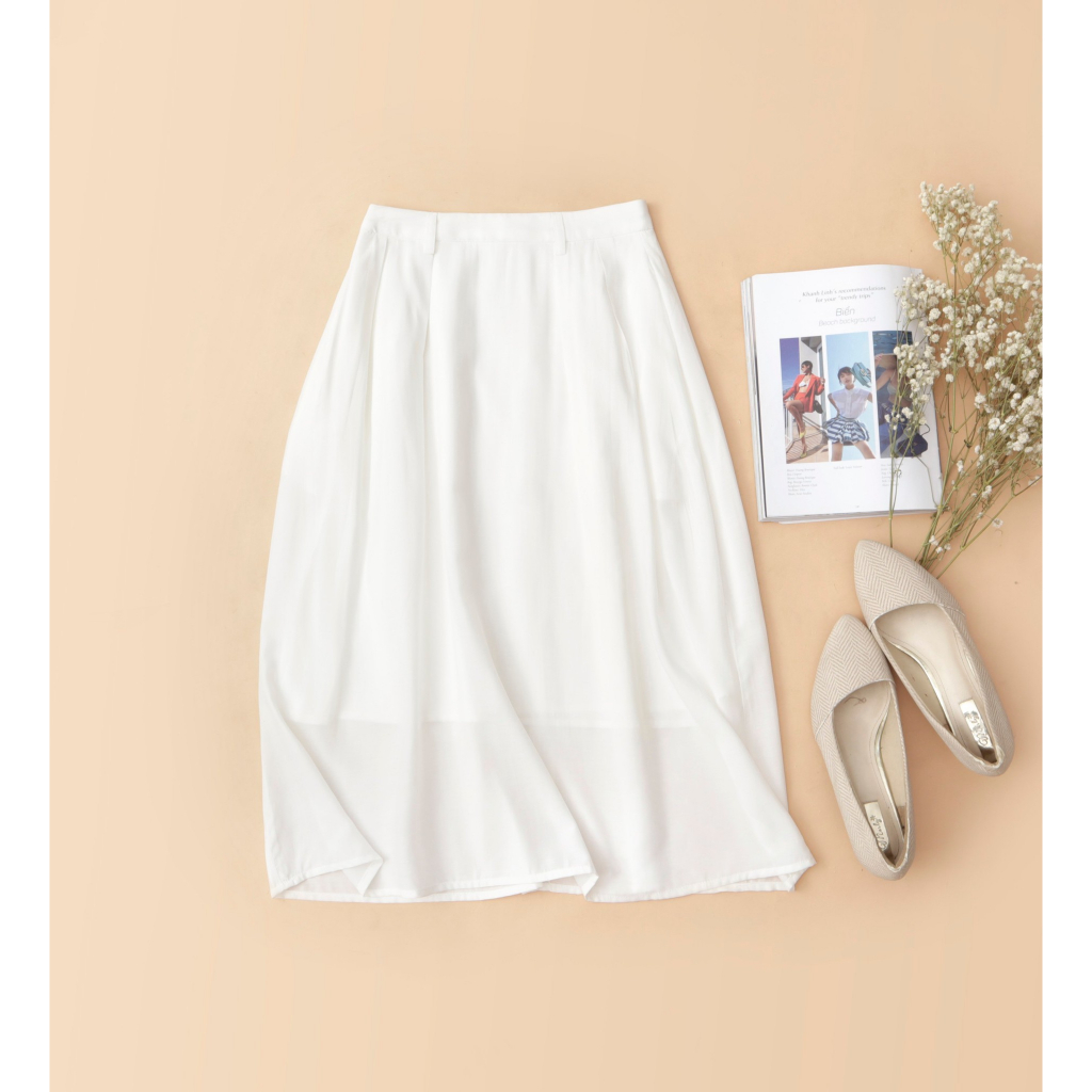 Chân váy nữ trung niên cao cấp dài qua gối, cotton lụa màu trắng dự tiệc thanh lịch - Thời trang KACHISA