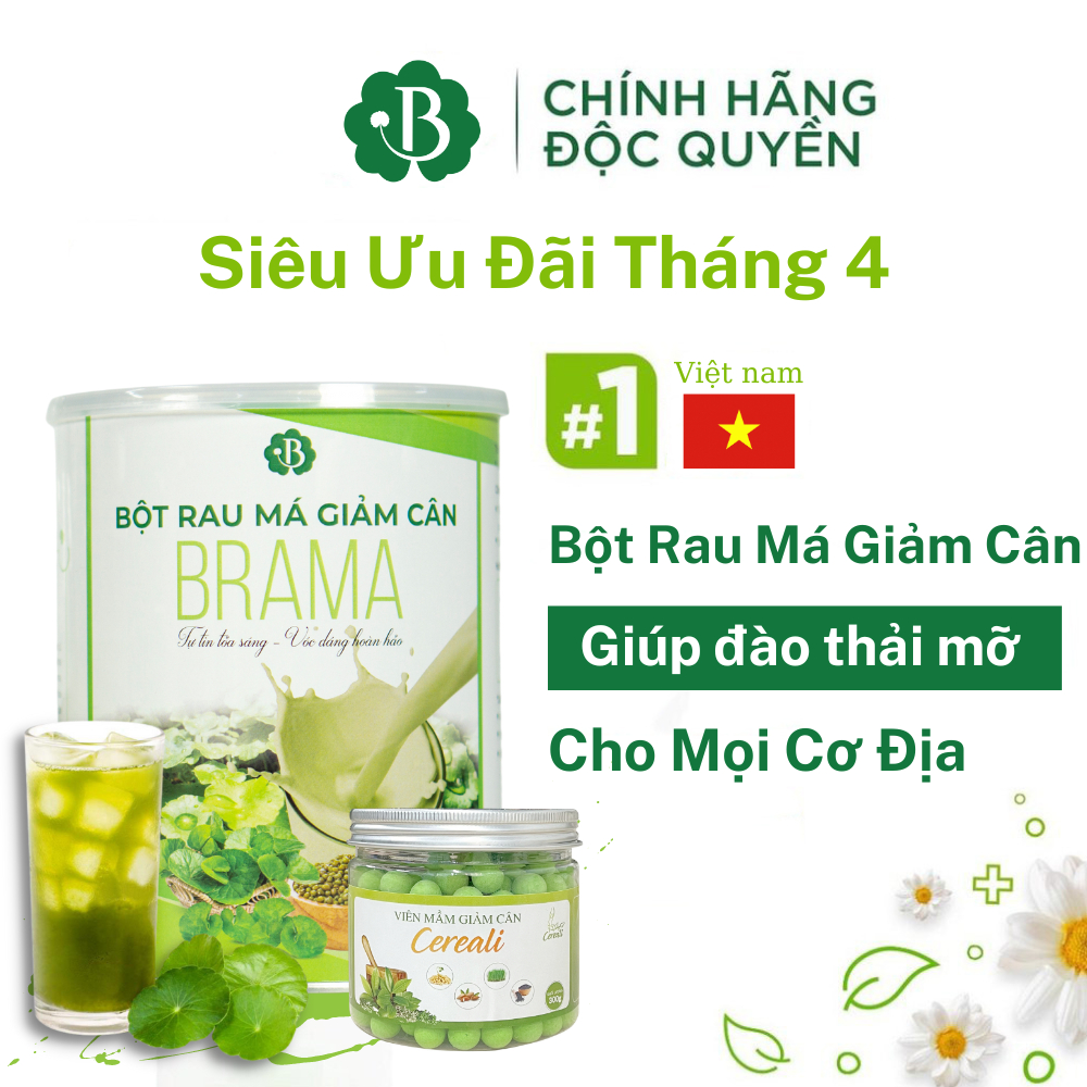 Bột rau má giảm cân Brama,combo giảm 4-5 kg đẹp da bổ sung chất xơ, giảo béo, mỡ máu, ngăn lão hoá