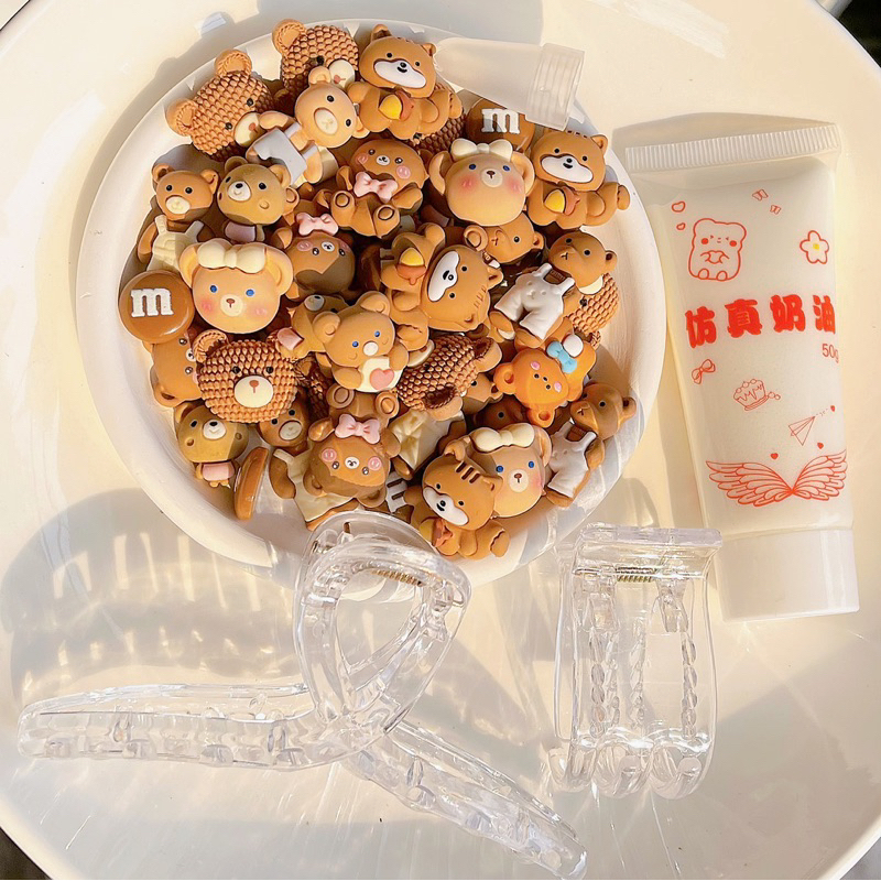 Bộ nguyên liệu 2 kẹp tóc tự làm bằng keo kem và charm trang trí  L030