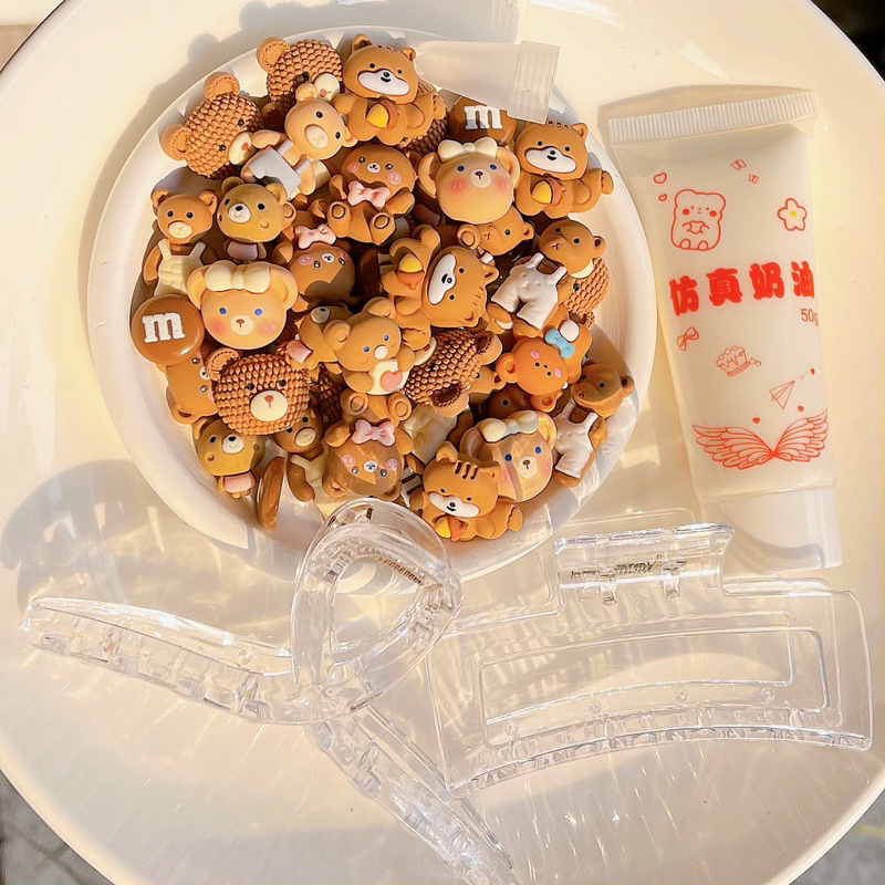 Bộ nguyên liệu 2 kẹp tóc tự làm bằng keo kem và charm trang trí  L030