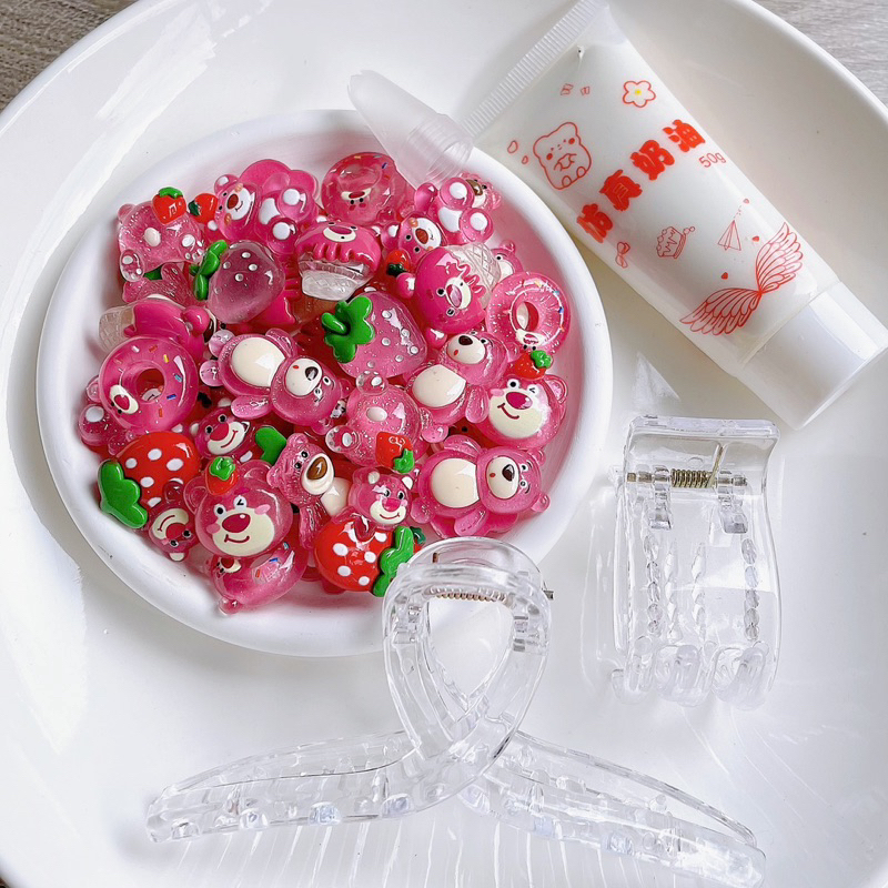 Bộ nguyên liệu 2 kẹp tóc tự làm bằng keo kem và charm trang trí  L030