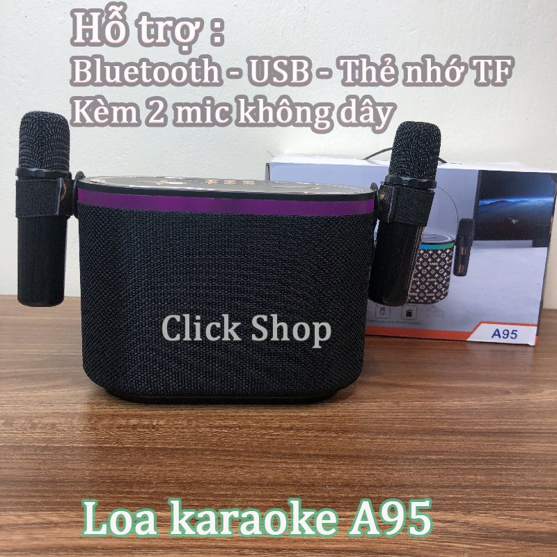 Loa karaoke Bluetooth A95 kèm 2 Micro, có tay sách, đèn LED đổi màu