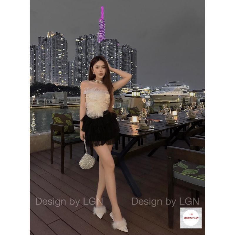 Áo ống cúp phối lưới sang chảnh