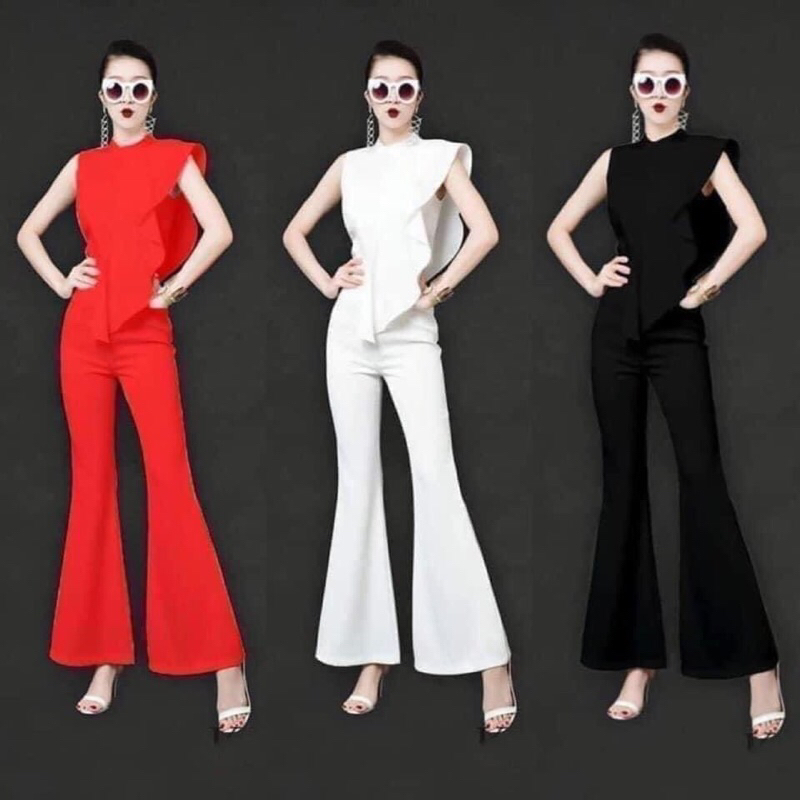 Jumpsuit bèo quần ống loe phong cách doanh nhân cao cấp-TK TẶNG KÈM HOA TAI THỜI TRANG