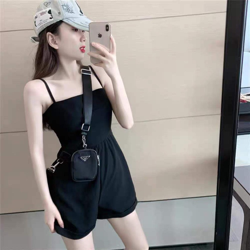 Jumpsuit đùi thiết kế áo hai dây năng động, thoải mái, ảnh thật trải sàn, không kèm đai lưng
