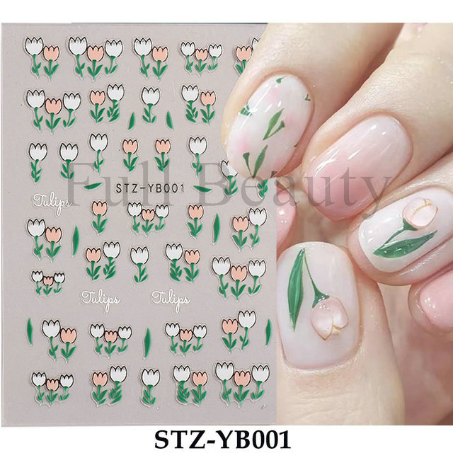 Sticker dán móng tay/ Miếng dán trang trí móng tay họa tiết hoa Tulip