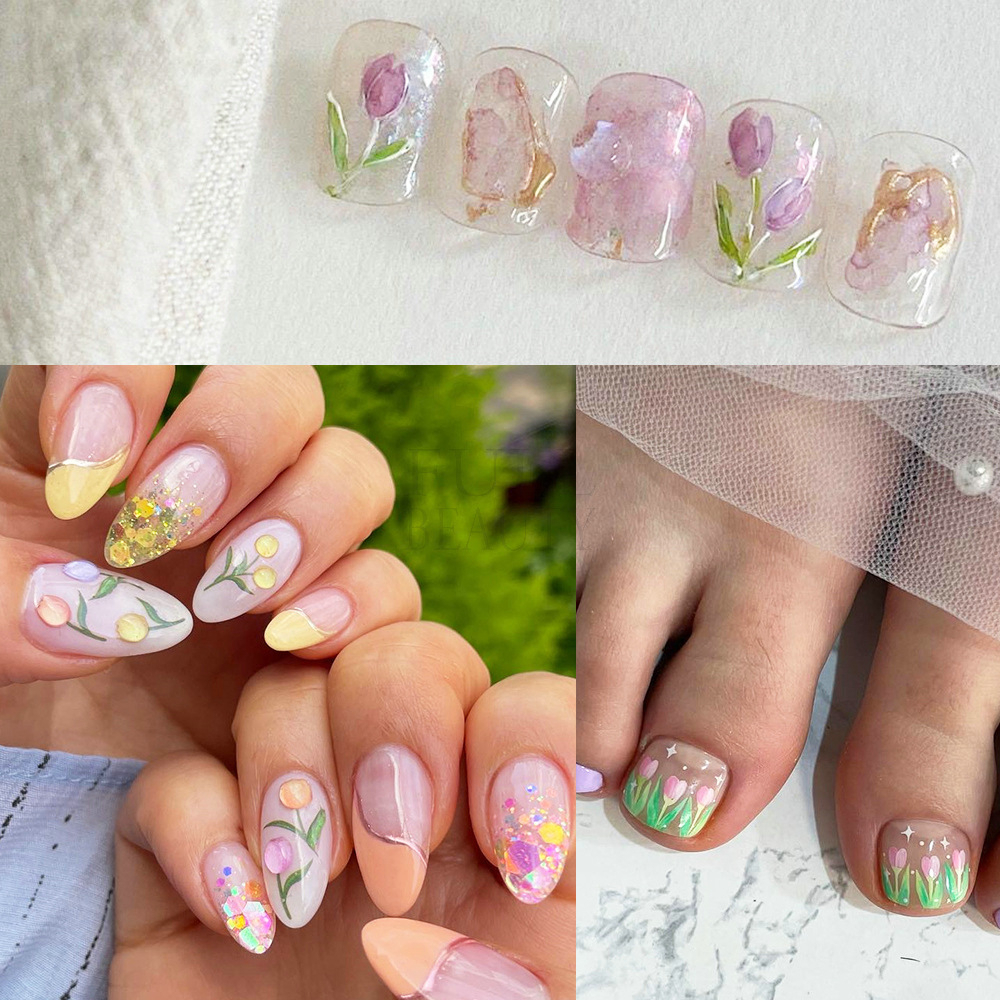 Sticker dán móng tay/ Miếng dán trang trí móng tay họa tiết hoa Tulip