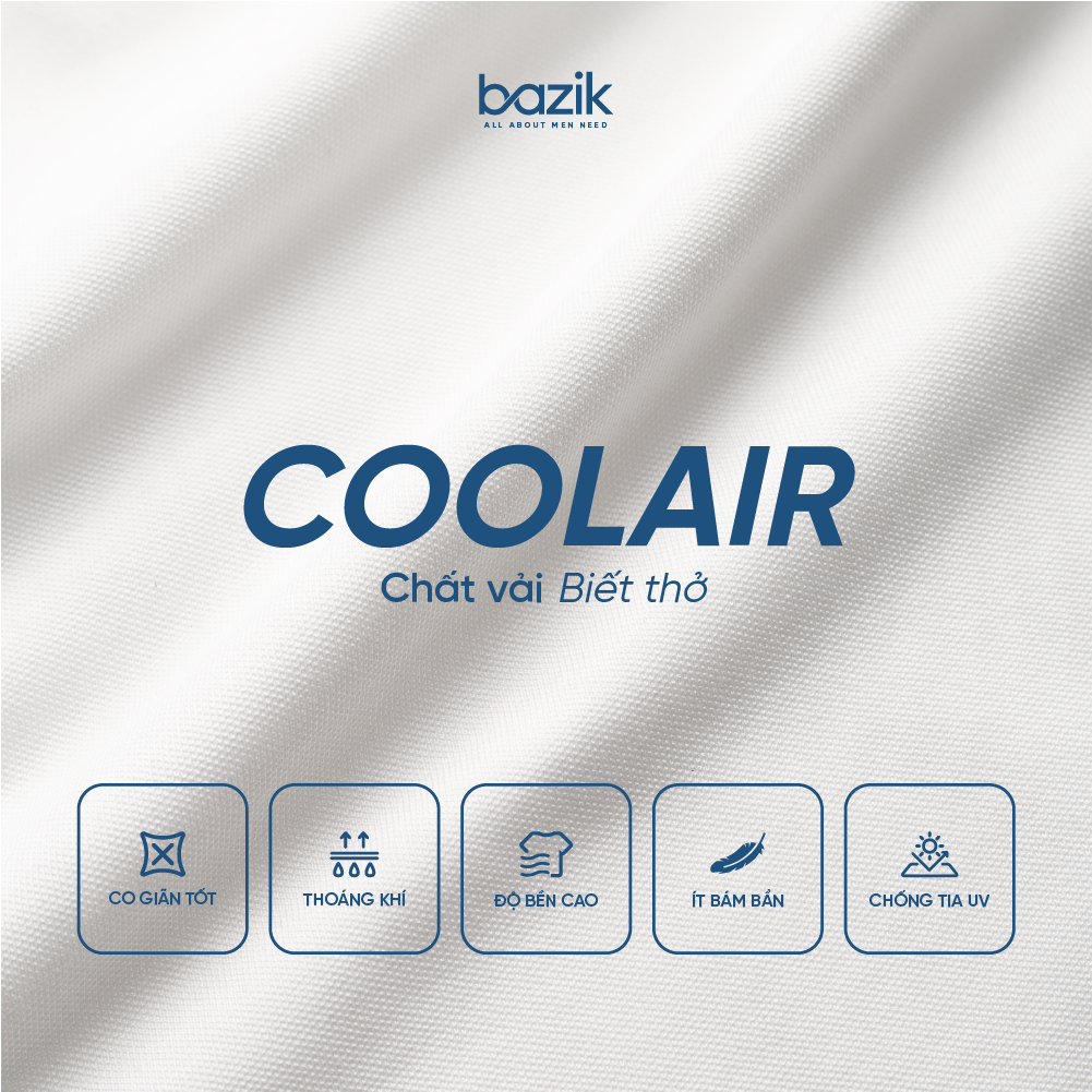 Áo Polo Nam CoolAir phối bo dệt viền, chất liệu thoáng khí mát mẻ chuẩn phom chính hãng - BAZIK